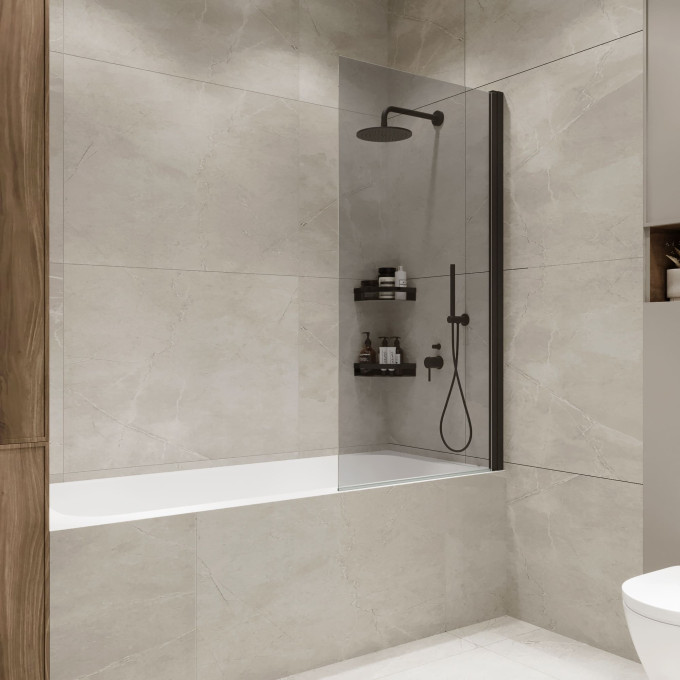 Шторка на ванну распашная TERMINUS НОТО 02 1500х700 проф.черный, тонированная 2CW150X70BT